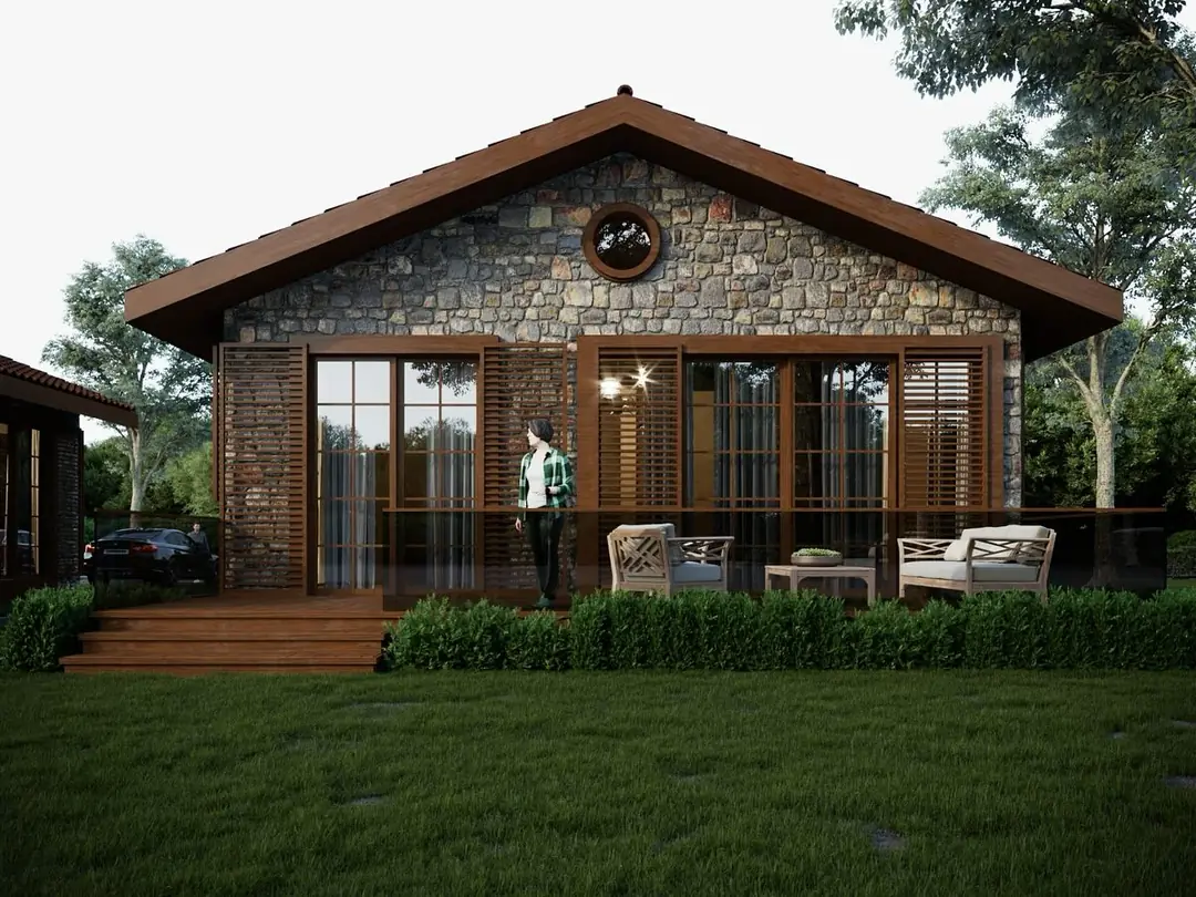 Çengilli Taş Evler: doğal taş duvarlı, kiremit çatılı tek katlı ev (3D görselleştirme)